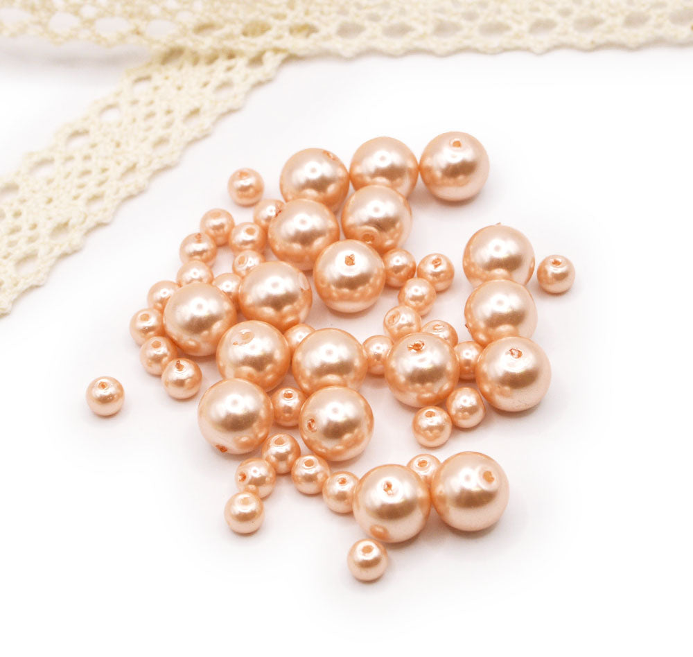 Glass Pearl Bead Set in Salmon