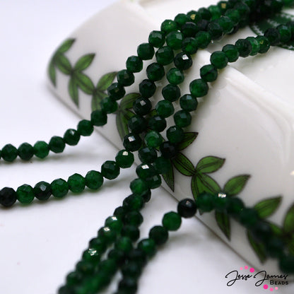 Emerald Quartz Stone 3mm Faceted Bead Strand