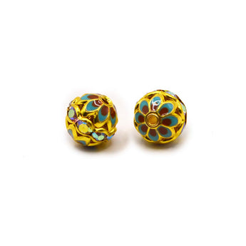 Enamel Bead Pair in Blue & Bronze