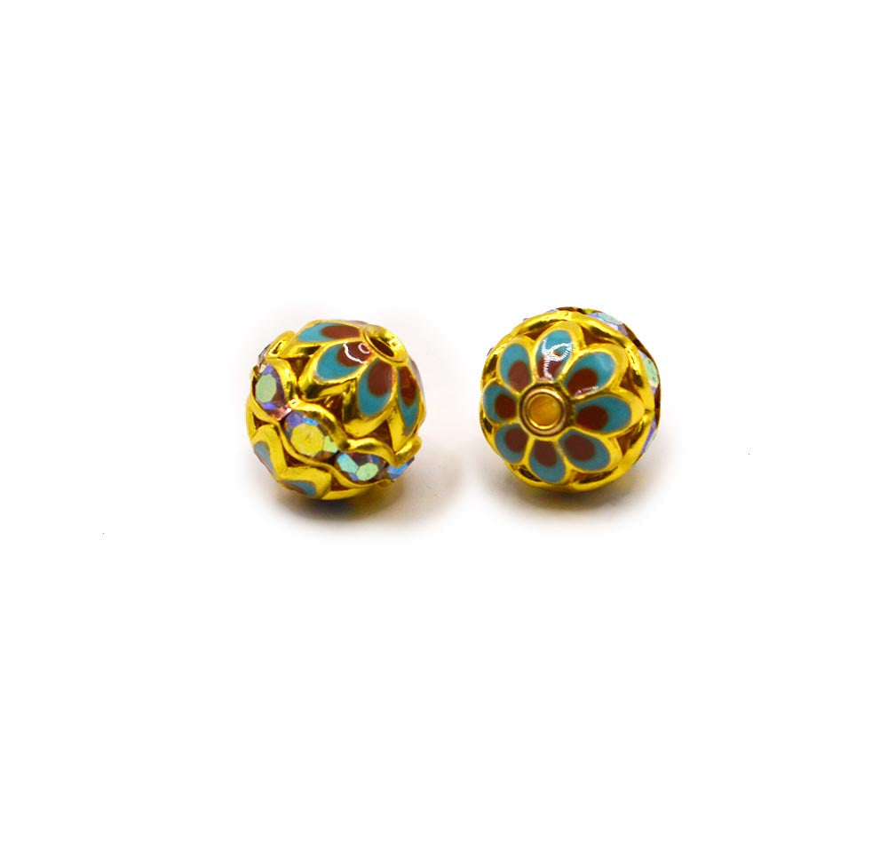 Enamel Bead Pair in Blue & Bronze