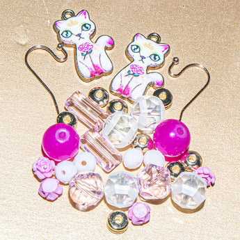 Feline Fab Kitty Cat Earring Bead Mix in Princess Pink