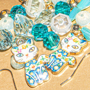 Feline Fab Kitty Cat Earring Bead Mix in Teal