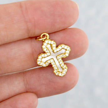 Rhinestone Brass Cross Charm in Classic Celtic