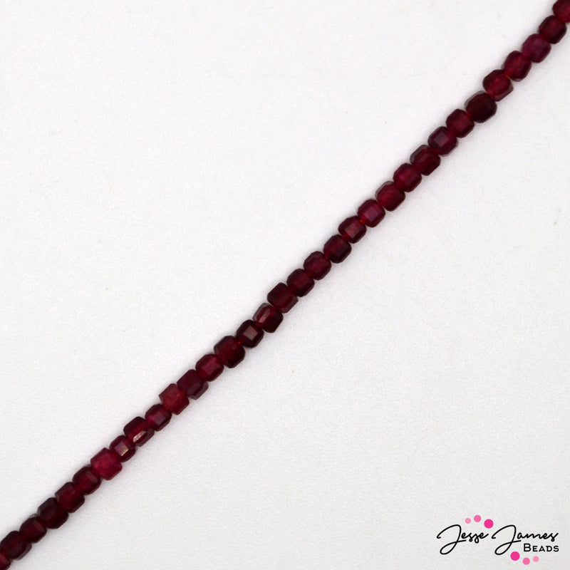 Garnet Stone 3mm Cube Bead Strand