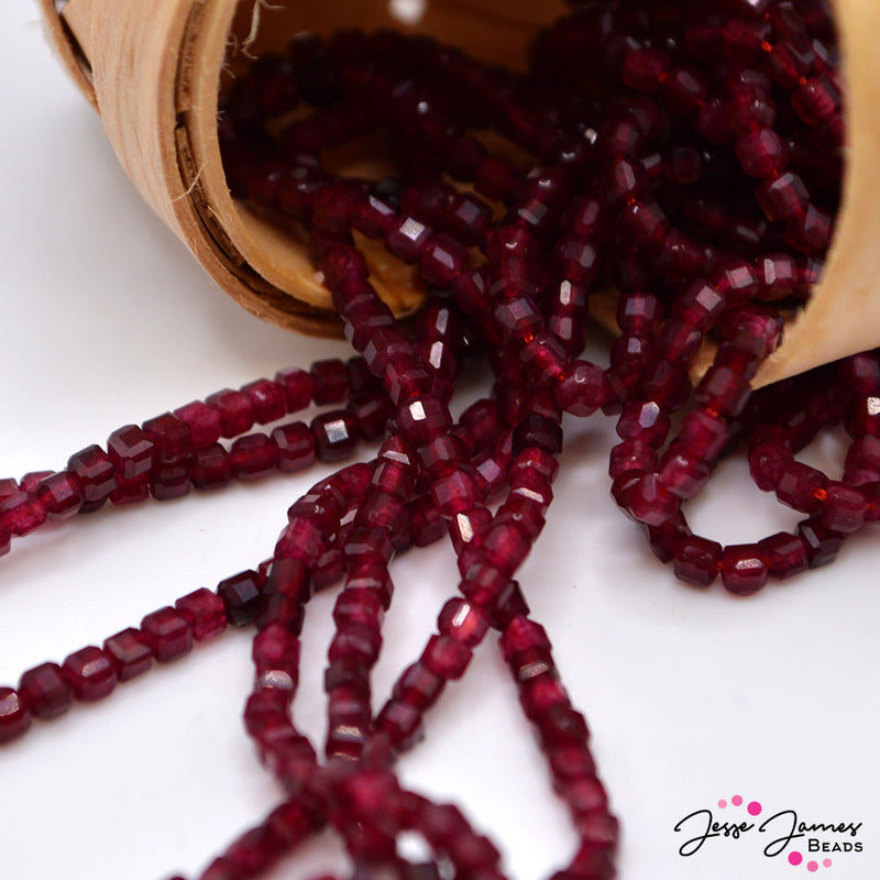 Garnet Stone 3mm Cube Bead Strand