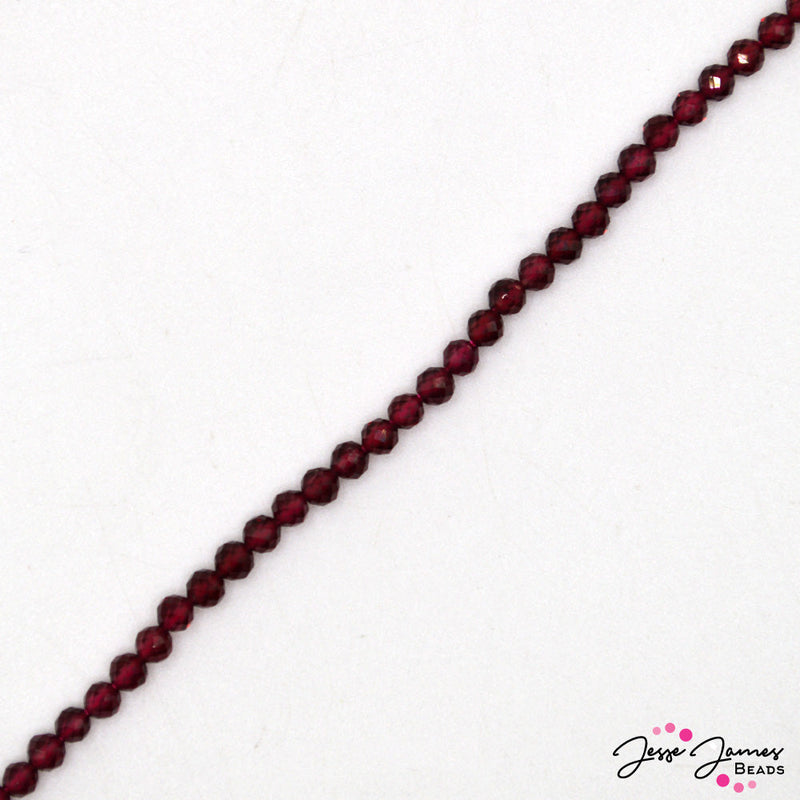 Garnet Stone 3mm Faceted Bead Strand