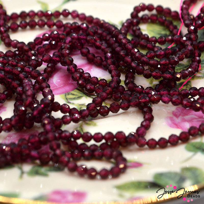 Garnet Stone 3mm Faceted Bead Strand