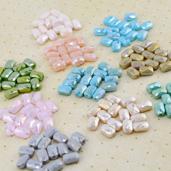 150pc Glass Bead Bundle in Faceted Rectangle-Shaped Creamy Candies