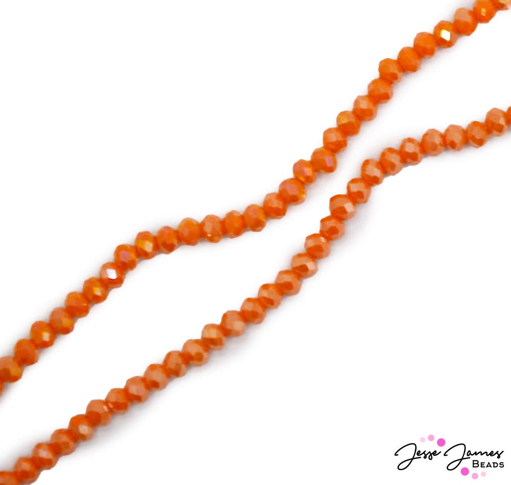 Feel the sun on your face with these bright orange mini faceted glass beads. These beads are the perfect size for creating earrings, bracelets, and more! 4mm sized beads. 115 beads per strand
