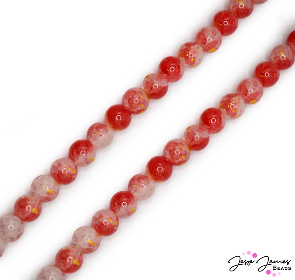 Step into the swingin' 1950s with our Glass Bead Strand in Shake, Rattle, & Roll! Inspired by the heyday of rock 'n' roll, this strand is a nod to jukebox jams, leather jackets, and the thrill of a Saturday night dance. Each bead measures 10mm. 80 pcs per strand. These 10mm sized beads are ideal for creating groovy bracelets, anklets, and more.