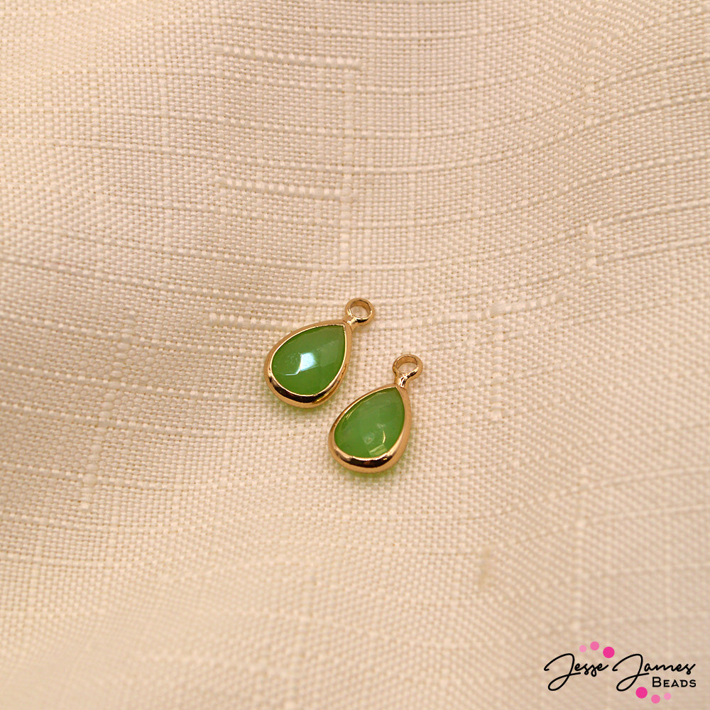 August Birthstone Peridot Glass Charm Pair