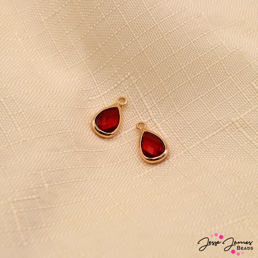 January Birthstone Garnet Glass Charm Pair