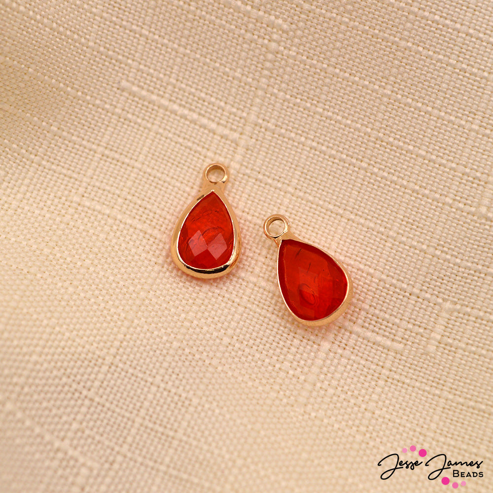 July Birthstone Ruby Glass Charm Pair