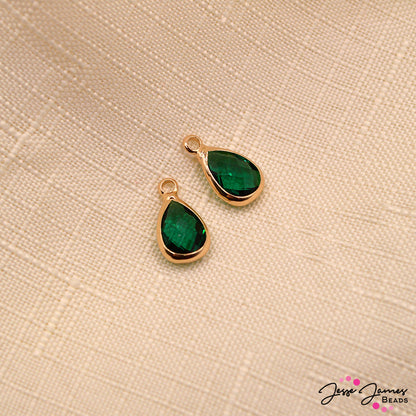 May Birthstone Emerald Glass Charm Pair