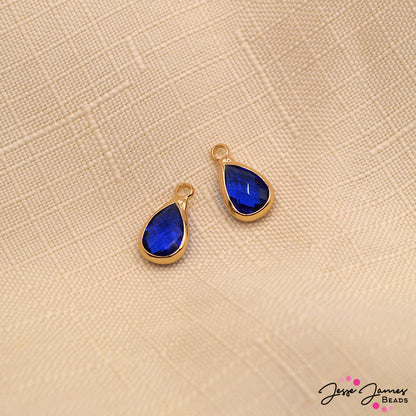 September Birthstone Sapphire Glass Charm Pair