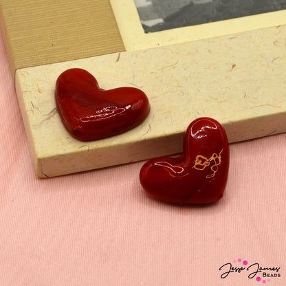 Glass Focal Heart Bead Pair