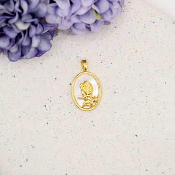 18K Gold-Plated Oval Rose Pendant with Natural Shell