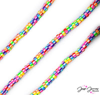 Does your next jewelry creation show off all your colors? Inspired by the carefree days of sock hops and drive-in movies, each heishi bead on this strand captures the playful colors and retro charm of a rainbow in full bloom. 110 beads per strand. Each bead measures 6mm. 