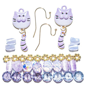 Bitty Kitty Blue Purple Earring Bead Mix