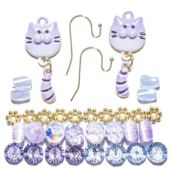Bitty Kitty Blue Purple Earring Bead Mix