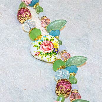Japanese Tensha Bead Strand Duo in First Love Flowers