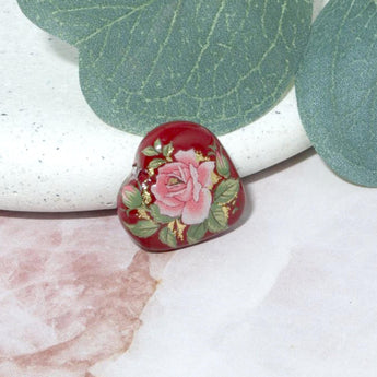 Japanese Tensha Heart Bead in Roses & Wine