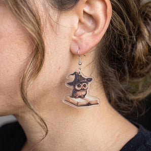 Platinum Owl Halloween Dangle Earrings