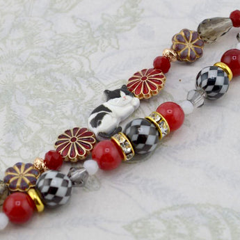 Kitty Cat Bead Strand Duo in Tuxedo Sam