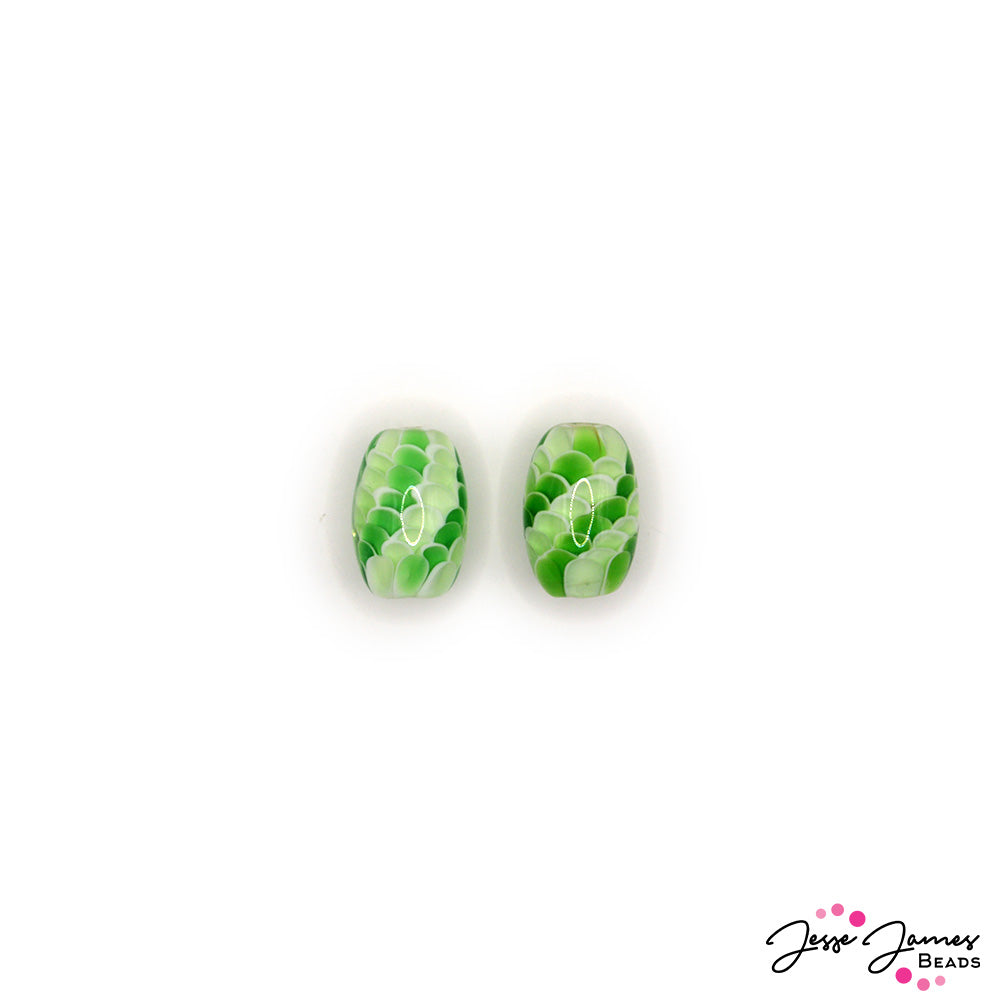 Lampwork Bead Pair in Green Viper