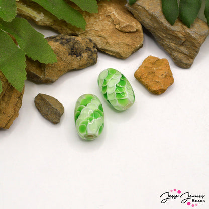 Lampwork Bead Pair in Green Viper