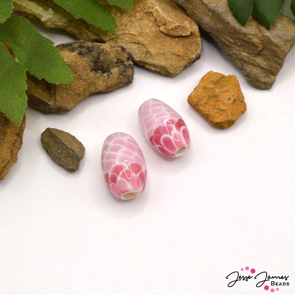 Lampwork Bead Pair in Pink Corn Snake