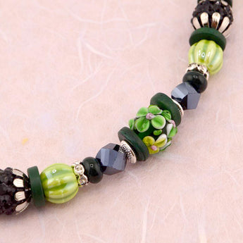 Lampwork Bead Strand in Flowers in the Moss