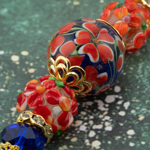 Lampwork Bead Strand in Red Poppies