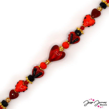 Lampwork Bead Strand in Queen of Hearts