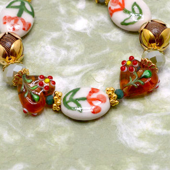 Lampwork & Ceramic Bead Strand in Paint The Flowers Red