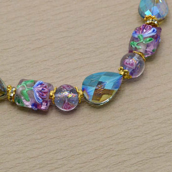 Lampwork Glass Bead Strand in Watercolor Flowers