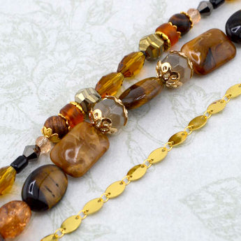 Layer Up Bead Strand Duo & Chain Set in Amber & Bronze