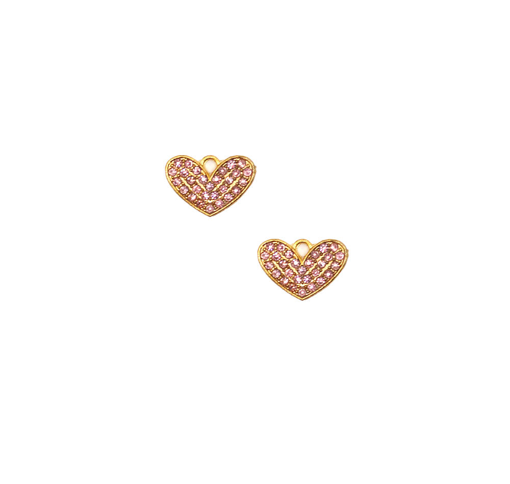 Rhinestone Heart Charm Pair in Pink