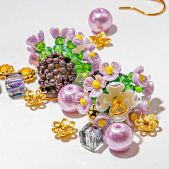 Mini Earrings Bead Mix in Purple Peony