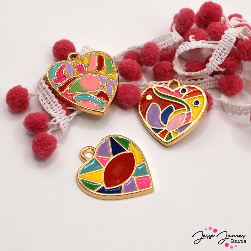 Mosaic Heart Charms in Joy & happiness