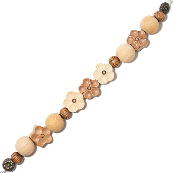 Natural Wood Bead Strand in Cactus Blossoms