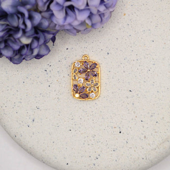 18K Gold-Plated Rectangle Flower Pendant