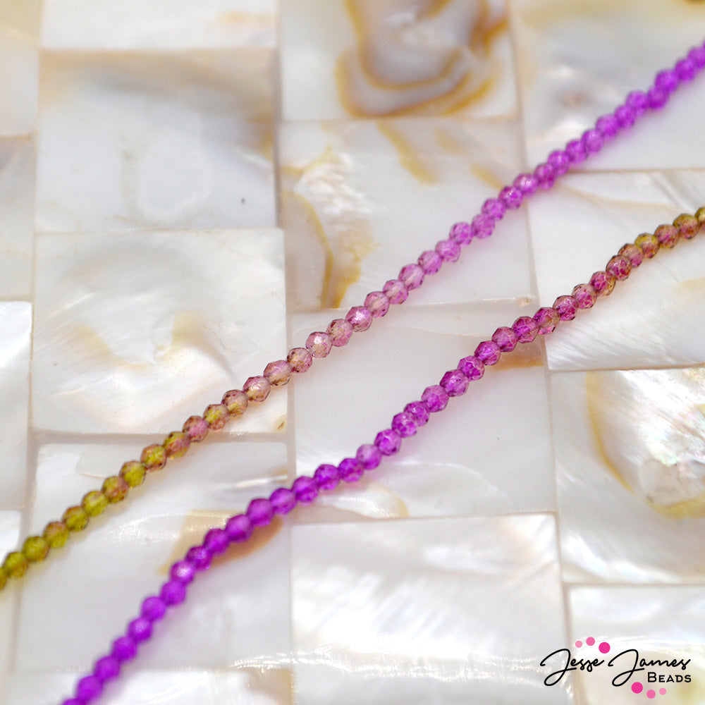 Add a subtle ombre of floral color with this 2mm ombred bead strand from Jesse James Beads. Ideal for wire-wrapping, bead stringing and more. Each bead measures 2mm. 