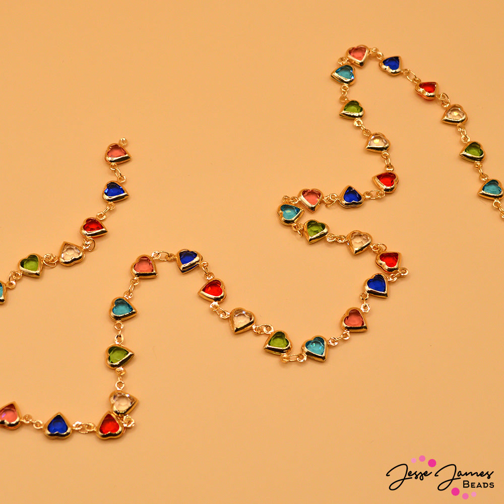 Rainbow Crystal Heart Link Chain