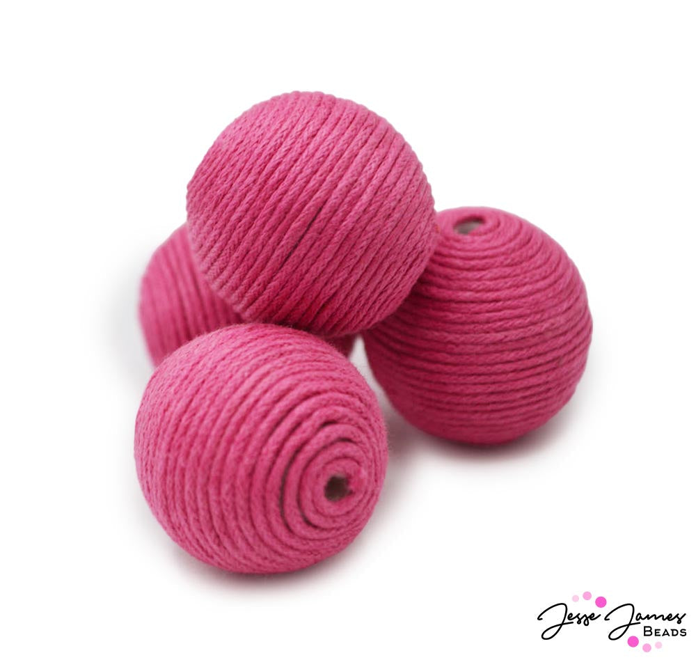 Party poolside or beachside with this playful woven beads. Each bead features a wrap of bold pink color. Each beads measures 25mm. Sold in sets of 4.