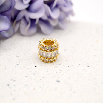 18K Gold Rhinestone Sparkle Large Hole Focal Bead