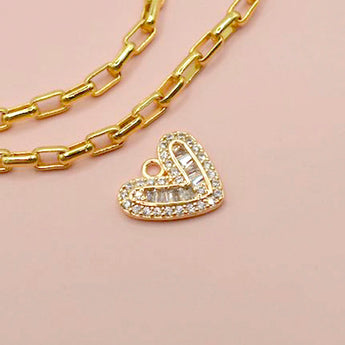 Rhinestone Sparkle 18K Gold Heart Charm