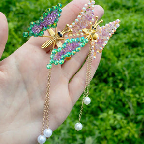Rhinestone Pearl Drop Butterfly Hair Clip