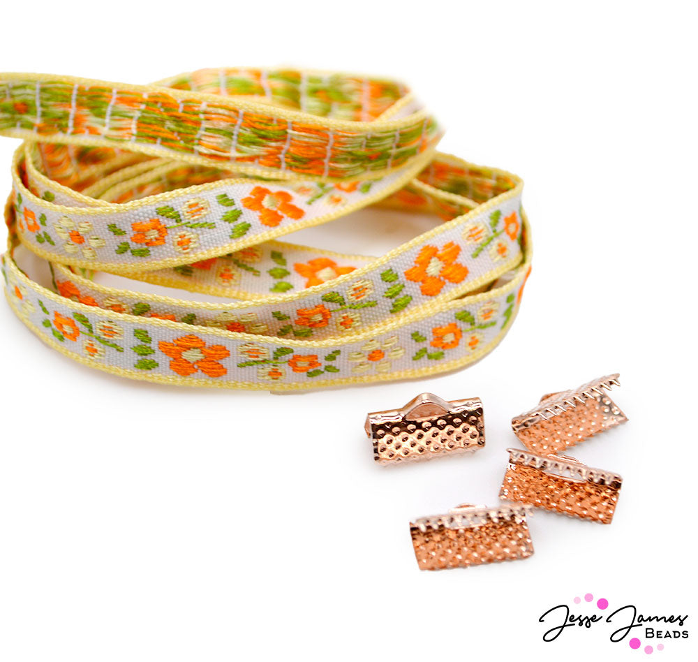 Whether you're crafting a token of appreciation for a beloved friend or designing matching jewelry pieces to symbolize your bond, this ribbon and clasp set offers endless possibilities for creativity and expression. Ribbon sold in 1 Yard Cuts. 4 Clasps per order.