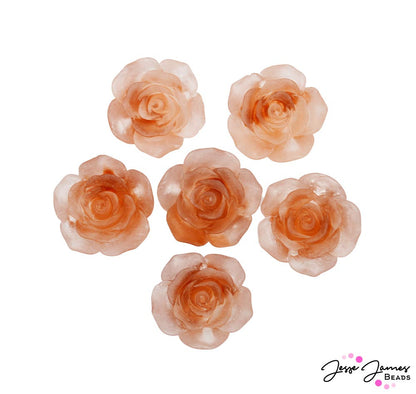 Add some rosy flair to your next jewelry design with this set of 22mm acrylic rose beads. These beads feature a beautiful ombre of sandy brown color. 12 beads per set. Roses have flat backs and 1mm holes drilled through on each side for easy stringing.